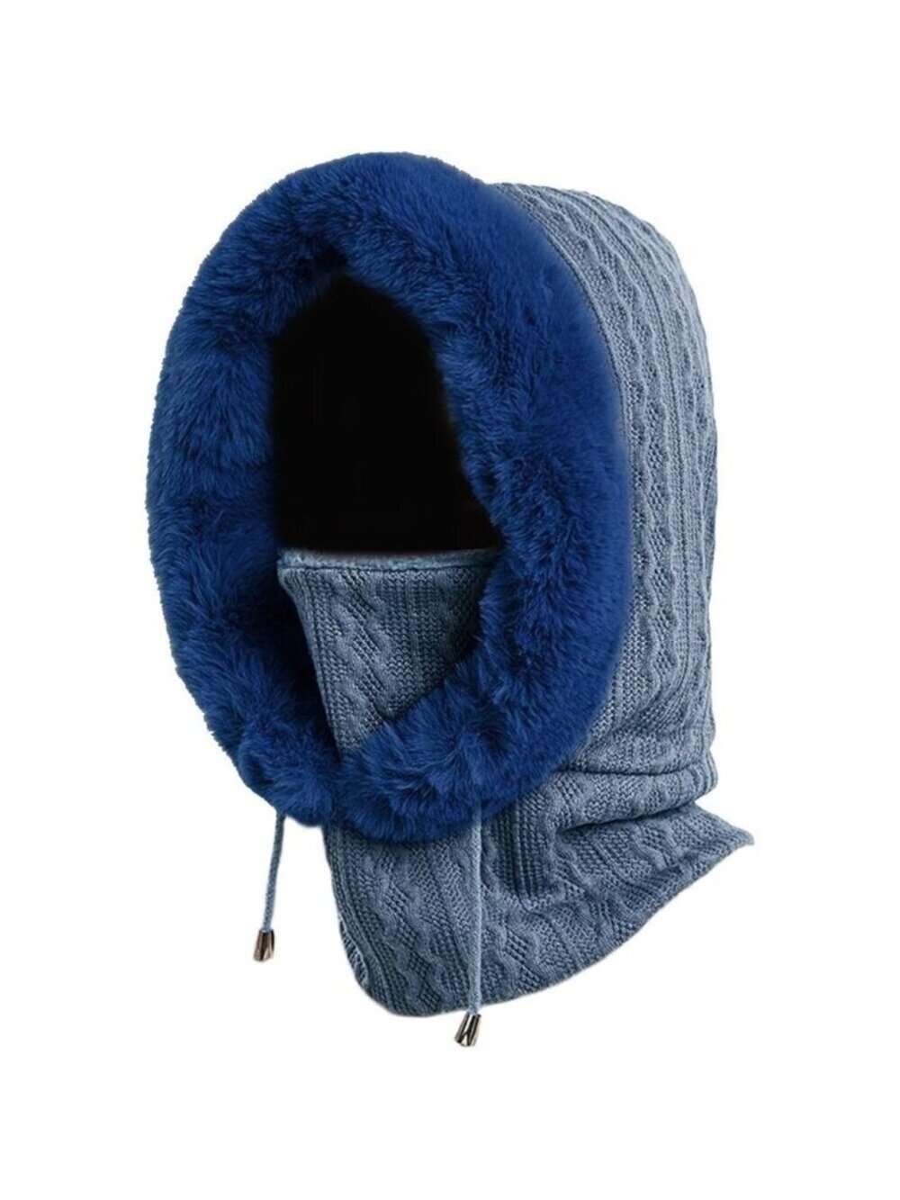 Women Navy Polyester Warm Thick Fluff Beanie Adult Neck Face Winter Balaclava
